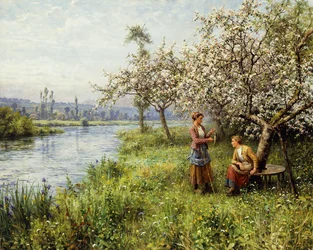 Mujeres del campo después de pescar en un día de verano