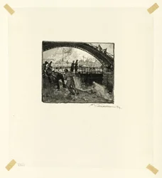 Esclusa del Canal Saint-Martin, lámina seis de Le Long de la Seine et des Boulevards