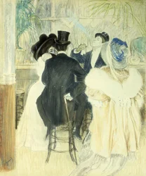 Figuras en un café (pastel sobre papel)