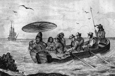 Así dejé mi isla grabado después del dibujo de M. de Sainson para el libro de Daniel Defoe "Robinson Crusoe" edición francesa de 1837.