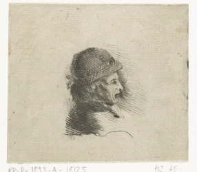 Cabeza de hombre con sombrero a la derecha.