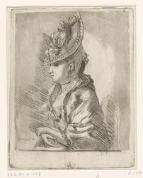 Retrato de una joven con sombrero de perfil a la izquierda