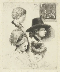 Hoja de estudio con retratos de Louis Bernard Coclers y su familia.