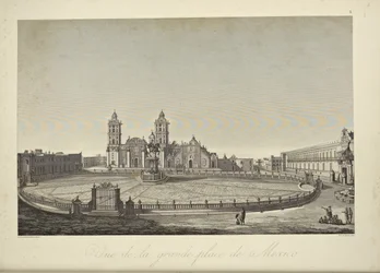 Vista de la plaza principal, México, ilustración de 