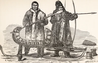 Buriatos nativos de la República de Buriatia, Rusia, de De París a Pekín sobre las nieves siberianas de Victor Meignan, grabado por Smeeton-Tilly