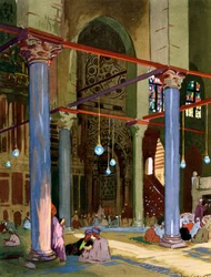 Interior de la mezquita al-Muayyad, El Cairo, Egipto, 1928