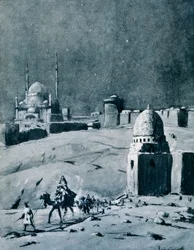Mezquita de Muhammad Ali bajo la luz de la luna, El Cairo, Egipto, 1928