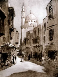 Calle antigua a la luz del sol, El Cairo, Egipto, 1928