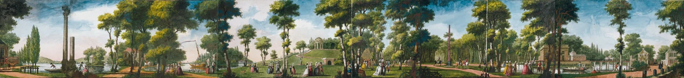Figuras paseando por un parque