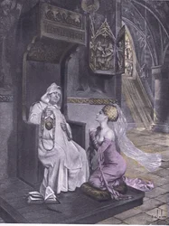 La dama y el fraile, ilustración del Decamerón de Boccaccio publicado por Navarre Society 1930