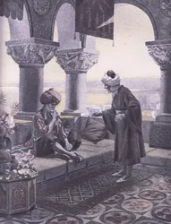 Los tres anillos, ilustración del Decamerón de Boccaccio, publicada por Navarre Society en la década de 1930
