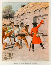 Bombled Louis; Ataque al Fuerte Monsipi por Pierre LeMoyne d