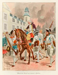 Bombled Louis; General Louis Joseph de Montcalm herido fue devuelto a Quebec después de la Batalla de las Llanuras de Abraham el 13 de septiembre