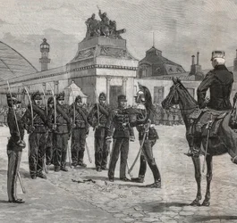Degradación de Alfred Dreyfus - Caso Dreyfus: La degradación de Alfred Dreyfus en el patio de la Escuela Militar de París, 5 de enero de 1895. Grabado en “Le monde illustré” de 1895 - Dibujo de Bombled.