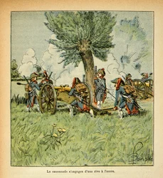 Ilustración de Louis Bombled (1862-1927) del libro "El Memorial de Santa Helena" por el Conde Emmanuel de Las Cases (1766-1842): Artillería francesa durante la campaña italiana, Colección privada