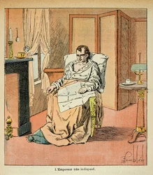 Ilustración de Louis Bombled (1862-1927) del libro "El Memorial de Santa Helena" por el Conde Emmanuel de Las Cases (1766-1842): El emperador Napoleón enfermo en Santa Helena, Colección privada