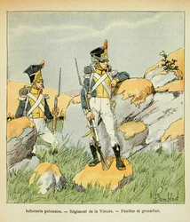 Ilustración de Bombled Louis (1862-1927) del libro “El Memorial de Santa Helena” de Conde Emmanuel de Las Cases (1766-1842): Infantería polaca; Regimiento del Vístula; fusilero y granadero, Colección privada