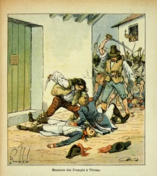 Ilustración de Louis Bombled del libro “El Memorial de Santa Helena” de Emmanuel de Las Cases: Masacre de soldados franceses en Verona