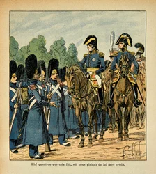 Ilustración de Louis Bombled del libro “El Memorial de Santa Helena” de Emmanuel de Las Cases: Un gruñón llama a un oficial