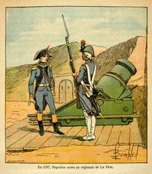 Ilustración de Louis Bombled (1862-1927) del libro “El Memorial de Santa Helena” de Emmanuel de Las Cases (1766-1842): En 1787 Napoleón Bonaparte ingresó en el regimiento de La Fere como teniente segundo, Colección Privada