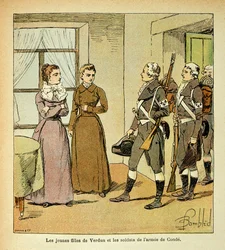 Las jóvenes hijas de Verdun y los soldados del ejército de Condé (Armee des Emigrres), de la colección privada
