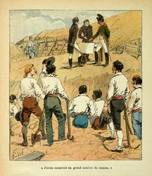 Ilustración de Louis Bombled (1862-1927) del libro "El Memorial de Santa Helena" del Conde Emmanuel de Las Cases (1766-1842): Napoleón dirigió grandes obras en Francia durante su reinado, colección parcial