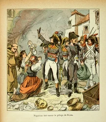 Ilustración de Louis Bombled (1862-1927) del libro "El Memorial de Santa Helena" por el Conde Emmanuel de Las Cases (1766-1842): Bonaparte cesa el saqueo de Roma, Colección privada