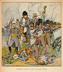 Ilustración de Bombled Louis (1862-1927) del libro “El Memorial de Santa Helena” de Conde Emmanuel de Las Cases (1766-1842): El emperador Napoleón en la batalla de Waterloo en 1815, Colección privada