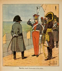 El emperador Napoleón recibe al mariscal Poniatowski en la isla de Elba, de la colección privada