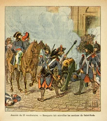 Ilustración de Louis Bombled del libro “El Memorial de Santa Helena” de Emmanuel de Las Cases: Día del 13 de viernes, Bonaparte hace disparar a las secciones de Saint Roch con un cañón