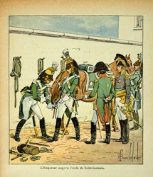 El emperador Napoleón inspecciona la escuela de Saint Germain, de la colección privada
