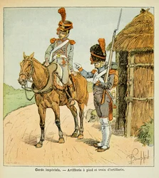 Ilustración de Louis Bombled (1862-1927) del libro "El Memorial de Santa Helena" por el Conde Emmanuel de Las Cases (1766-1842): La Guardia Imperial: Artillería a pie y Tren de Artillería, Colección privada