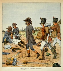 Ilustración de Louis Bombled (1862-1927) del libro "El Memorial de Santa Helena" por el Conde Emmanuel de Las Cases (1766-1842): Retrato de cirujanos militares y enfermeras del Gran Ejército, Colección privada