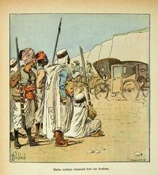 Ilustración de Louis Bombled (1862-1927) del libro "El Memorial de Santa Helena" del Conde Emmanuel de Las Cases (1766-1842): Expedición a Egipto. Egipcios sorprendidos por tripulaciones francesas, colección privada