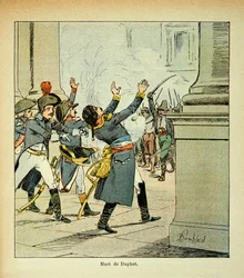 Ilustración de Louis Bombled (1862-1927) del libro "El Memorial de Santa Helena" del Conde Emmanuel de Las Cases (1766-1842): Asesinato del General Leonard Duphot (1769-1797) en Roma en 1797, colección privada