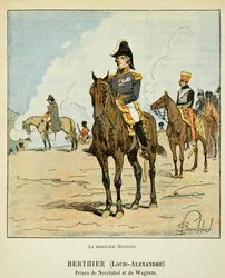 Ilustración de Louis Bombled del libro “El Memorial de Santa Helena” de Emmanuel de Las Cases: Retrato ecuestre del mariscal Louis Alexandre Berthier, Príncipe de Neuchâtel y de Wagram