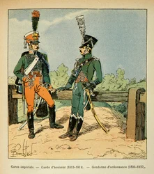 Ilustración de Bombled Louis (1862-1927) del libro “El Memorial de Santa Elena” de Conde Emmanuel de Las Cases (1766-1842): La Guardia Imperial: Guardia de Honor (1813 - 1814) y Condestable de Ordenanza (1806 - 1807), Colección privada