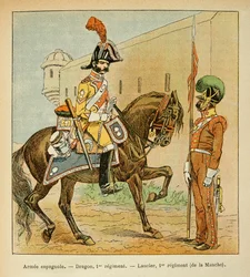 Ilustración de Louis Bombled (1862-1927) del libro “El Memorial de Santa Helena” de Emmanuel de Las Cases (1766-1842): Ejército español: Dragón del 1er Regimiento y Lancero del 1er Regimiento del Canal, Colección Privada