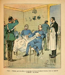 El Ejército del Este de Eugene Sergeant, conocido como Grenest, ilustrado por Louis Bombled (1862-1927): Dijon, el General Werder, enfadado al recibir la carta del Coronel Bourras, rompe los platos en el hotel de la Cloche, Colección Privada