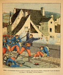 El Ejército del Este de Eugene Sergeant, conocido como Grenest, ilustrado por Louis Bombled (1862-1927): Batalla de Nuits Saint Georges, el teniente Thomas del 57º de marcha, ya herido tres veces, avanza