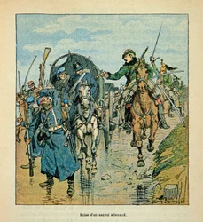 El ejército del Loira por Eugene Sergent, ilustrado por Louis Bombled (Guerra Franco-Prusiana; campaña de 1870-1871): Captura de un convoy alemán por los franceses durante la guerra de 1870, Colección privada