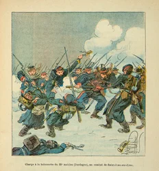 El Ejército del Loira por Eugene Sergent, conocido como Grenest, ilustrado por Louis Bombled (1862-1927) (Guerra Franco-Prusiana; campaña de 1870-1871): carga a la bayoneta del 22º móvil (Dordoña) en la batalla de Saint Jean sur Evre en enero de 1871