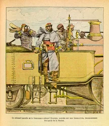 El ejército oriental de Eugene Sergeant, conocido como Grenest, ilustrado por Louis Bombled: en diciembre de 1870 el coronel Lavalle y el teniente coronel Bramas montados en una locomotora reconocen las orillas del Saona