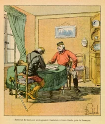 El ejército oriental de Eugene Sergeant, conocido como Grenest, ilustrado por Louis Bombled: entrevista de Garibaldi y el general Cambriels en Saint Claude cerca de Besançon en octubre de 1870
