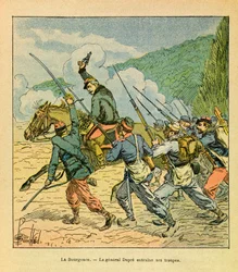 El ejército oriental de Eugene Sergeant, conocido como Grenest, ilustrado por Louis Bombled: el general Dupre al frente de sus hombres en la batalla de La Bourgonce en octubre de 1870