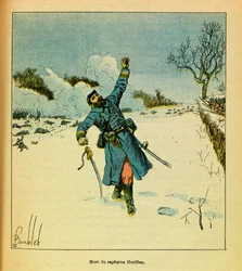 El Ejército del Este de Eugene Sergeant, conocido como Grenest, ilustrado por Louis Bombled (1862-1927) (Guerra Franco-Prusiana; campaña de 1870-1871): Enero de 1871, Hericourt, muerte del Capitán Houillon, colección privada