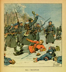 El Ejército del Este de Eugene Sergeant, conocido como Grenest, ilustrado por Louis Bombled (1862-1927): Muerte del General Bossak-Hauke en el lugar conocido como La Cap