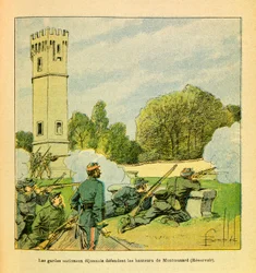 El Ejército del Este de Eugène Sergeant, llamado Grenest, ilustrado por Louis Bombled (1862-1927) (Guerra franco-prusiana; campaña de 1870-1871): defensa de Dijon en octubre de 1870, los guardias nacionales de Dijon defienden las alturas de Montmusard