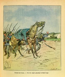 El ejército oriental de Eugene Sergeant, conocido como Grenest, ilustrado por Louis Bombled: noviembre de 1870, durante las batallas de Brazey, el mayor prusiano Saint Ange es abatido