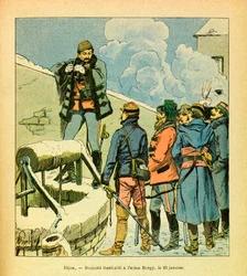 El Ejército del Este de Eugene Sergeant, conocido como Grenest, ilustrado por Louis Bombled (1862-1927) (Guerra Franco-Prusiana; campaña de 1870-1871): Dijon, Ricciotti Garibaldi en la fábrica de Bargy el 23 de enero